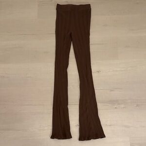 Brown Ribbed Flared Leggings